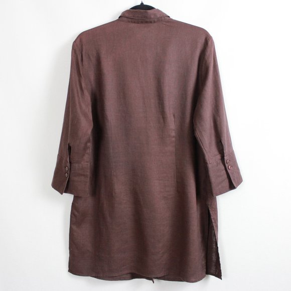 Alice Blue Button Down Brown Linen Tunic - Picture 15 of 15